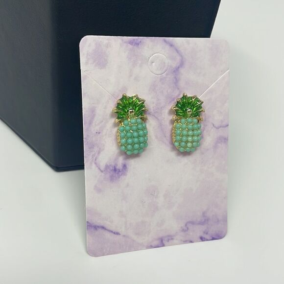 Mint Teal Pineapple Post Studs Earrings - Picture 6 of 6
